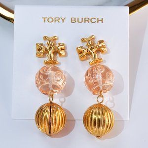 Tory Burch Roxanne Double Drop Earring in Tory Gold / Pink (18K Gold Plating)